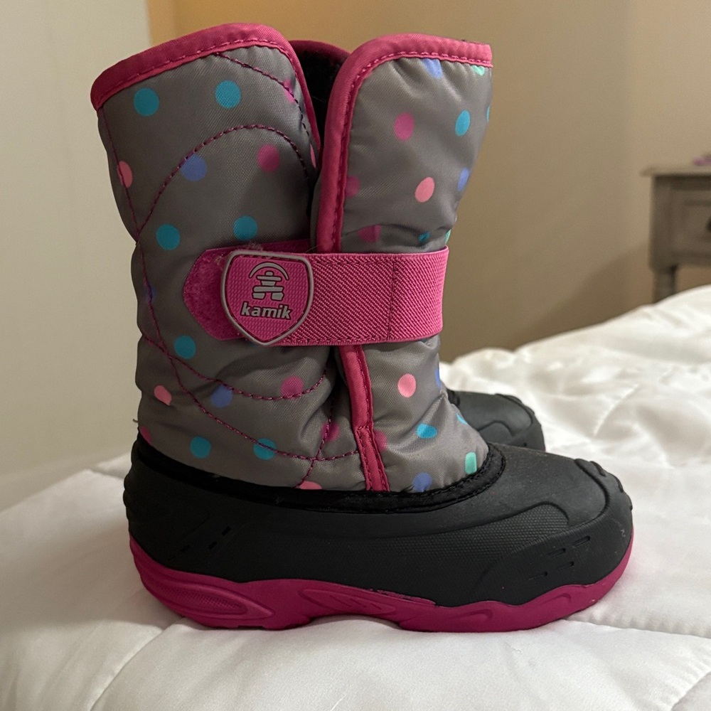 Kamik Kids' Pink and Black Polka Dot Snow Boots